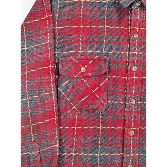 Field & Stream Large Red/Gray Plaid Heavyweight Flannel w/Corduroy Flip Cuff VTG - Picture 5 of 14